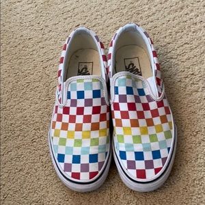 Rainbow checkered slip on vans